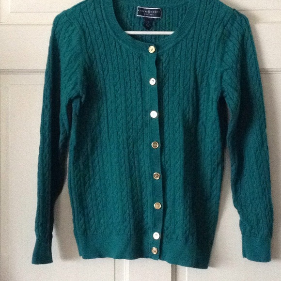Teal cardigan with gold buttons.  NWOT! - Picture 2 of 2